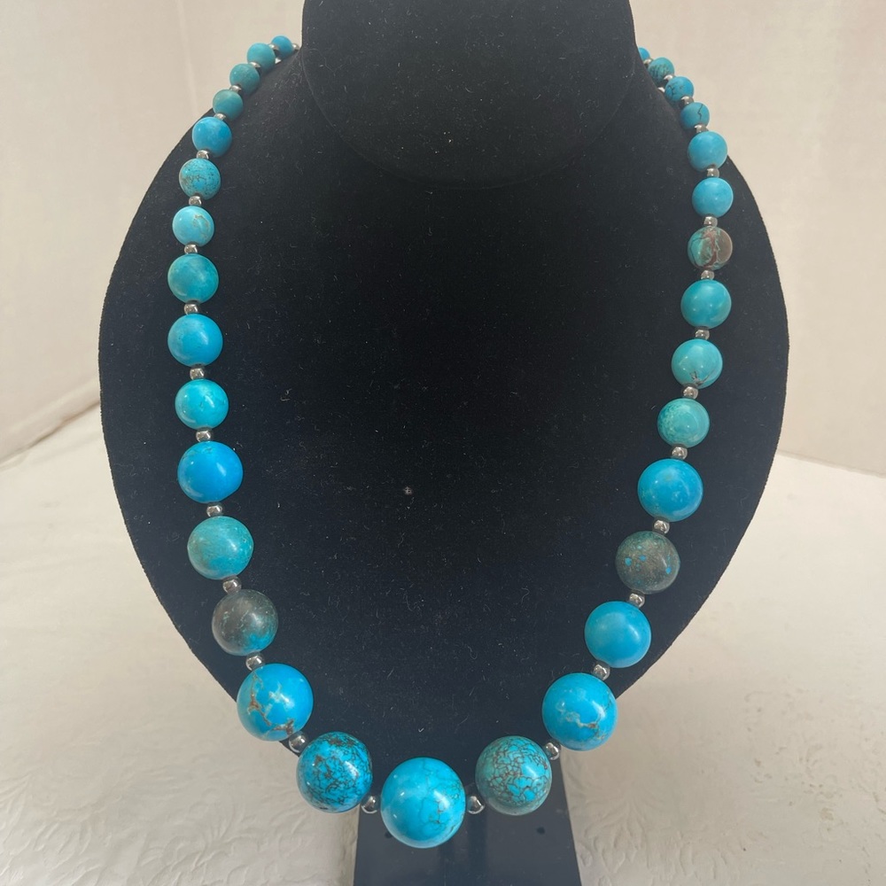 Vintage Persian Turquoise Graduated Bead Strand 22” Necklace Pendant Marked 96g - Picture 6 of 16